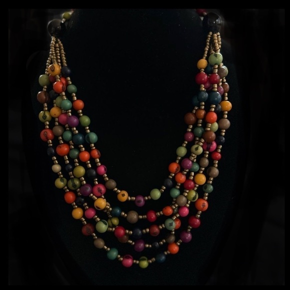 Multi-strand multi color statement necklace made with acai and clay beads 21” - Picture 1 of 3